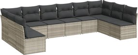vidaXL 10 részes világosszürke polyrattan kerti ülőgarnitúra párnákkal
