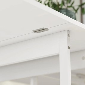 Összecsukható étkezőasztal, akár 4 fő részére, nyitott polcokkal, fehér
