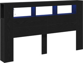 vidaXL LED ágytámla Fekete tölgy 180 x 18,5 x 103,5 cm Faanyag