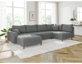 Szürke buklé sarokkanapé (bal oldali-U alakú) Ariella – Ropez