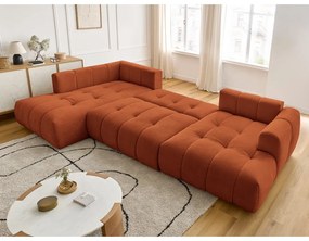 Téglavörös kinyitható-tárolóhelyes sarokkanapé (bal oldali-U alakú) Fuji – Bobochic Paris