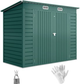 Outsunny Fém Szerszámtároló 4,1 m² 249x121x183cm Födémes Tetős Zárható Kétajtós Ablakos Kertiház Kültéri Kertészeti Szekrény | Aosom