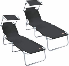 vidaXL Napozó 2 pcs Fekete 58 x 188 x 77cm Poliészter