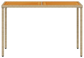 bézs polyrattan akácfa lapos kerti asztal 115x54x74 cm