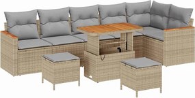 vidaXL Kerti Kanapé Szett 9 pcs Bézs polirattan