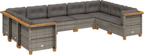 vidaXL 9 részes szürke polyrattan kerti ülőgarnitúra párnákkal