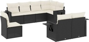 vidaXL 8 részes fekete polyrattan kerti ülőgarnitúra párnákkal