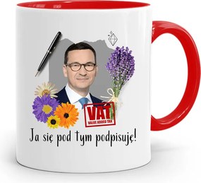 Piros Politikus Bögre Mateusz Morawiecki Miniszterelnök fényképes nyomtatással