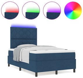 Rugós ágy matraccal és LED világítással sötétkékkel, 120 x 200 cm szövet