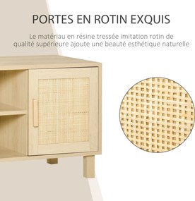 HOMCOM TV Állvány 2 Rekesz 2 Szekrény Rattan Ajtó 115L x 40W x 48H cm MDF Világos Fa Hatású | Aosom