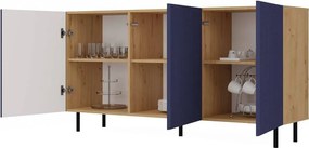 Kama 3 komód (egyenes mintázat), tölgy-kék