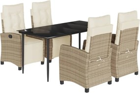 vidaXL 5 részes bézs polyrattan kerti étkezőgarnitúra párnákkal