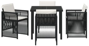 5 Darabos Kerti Étkező Garnitúra Párnákkal Fekete Poly Rattan