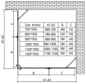 Erga Bern Dupla, zuhanykabin 2-szárnyú ajtókkal 80 (ajtó) x 90 (ajtó) x 195 cm, 6mm átlátszó üveg, fekete profil, ERG-V02-BERN-D080D090-CL-BK