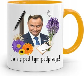 Duda András Sárga Elnöki Bögre Nyomtatott Mintával