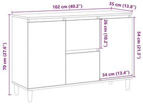 kézműves tölgy színű szerelt fa tálalószekrény 102 x 35 x 70 cm
