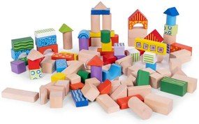 Fa építőkocka formaillesztő vödörrel 100 darabos készlet