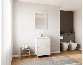 Lisbona 60cm-es 2 fiókos fürdőszobaszekrény fehér tölgy + mosdó