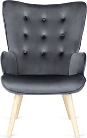 Pihenőfotel szürke színben, bársony kárpittal, lábtartóval LOZANO