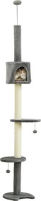 PawHut Macska Kaparófája, 217 cm Magas, Mennyezethez Rögzíthető, Tálcákkal, Bújóval, Zsákkal, Világosszürke | Aosom
