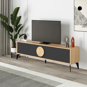 Fekete-natúr színű TV-állvány tölgyfa dekorral 180x51 cm Vae – Marckeric