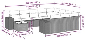 11 részes barna polyrattan kerti ülőgarnitúra párnákkal