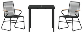 3 darabos Kerti Étkezőszett Fekete PVC Rattan