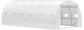 Outsunny 6x3x2 m Tünel Üvegház Kert Roll-Up Ajtóval 12 Hálós Ablakkal PE 140 g/m² és Horganyzott Fém a Növények és Zöldségek Termesztéséhez Fehér | Ao