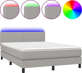 vidaXL világosszürke szövet rugós és LED-es ágy matraccal 140x200 cm
