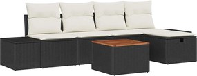 vidaXL Kerti Kanapé Szett párnával tárolóval 6 pcs Fekete Poli rattan