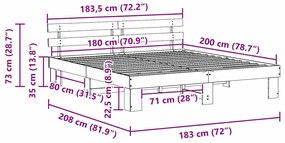Ágykeret fejtámlával Fehér 180 x 200 cm