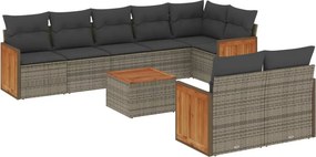 vidaXL 9 részes szürke polyrattan kerti ülőgarnitúra párnákkal