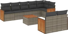 vidaXL 9 részes szürke polyrattan kerti ülőgarnitúra párnákkal