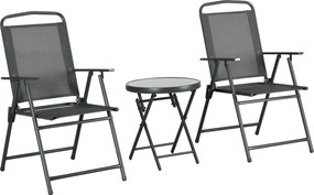 Outsunny 3 részes bistró szett fémből, időjárásálló kertibútor szett, összecsukható üveg asztallal, kerti székek, kültéri erkély bútor szett, ülőgarni