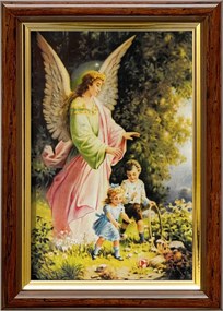 Vászonkép 18x13 Őrangyal Angyal Barna Arany Díszített Fa Keret