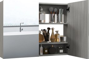 HOMCOM fali tükrös fürdőszobai szekrény, 80 x 15 x 60 cm, dupla ajtó, állítható polcok, szürke | Aosom