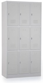 Fém szekrény - 9 doboz, 90 x 45 x 185 cm, csavaros zár, szürke - ral 7035