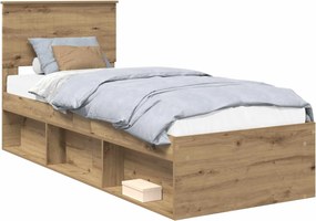vidaXL Ágykeret fejtámlával Művészi tölgy 75 x 190 cm Tömör fenyőfa