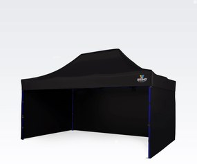 Piaci pavilon 3x4,5 m, 3 fallal | Gyors felállítás, 12,5 m² - plusz 3 oldalfal - Fekete