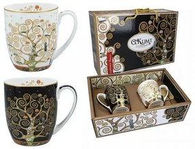 Klimt porcelán bögre szett díszdobozban - 2 darabos 450 ml - Életfa fekete fehér