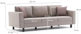 3 személyes kanapé Kale Linen - Krém