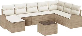 vidaXL Kerti Kanapé Szett párnával 9 pcs Bézs Poli rattan