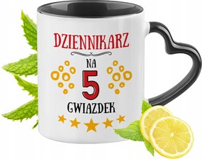 Fekete bögre szív alakú füllel újságírónak ajándékba