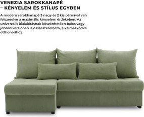 Venezia sarokkanapé, kordbársony, univerzális oldal, bonell töltet, zöld