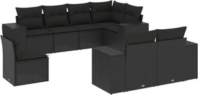 vidaXL 8 részes fekete polyrattan kerti ülőgarnitúra párnákkal