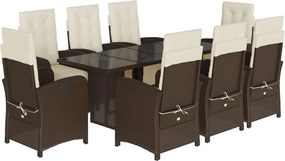 vidaXL 9 részes barna polyrattan kerti étkezőgarnitúra párnákkal