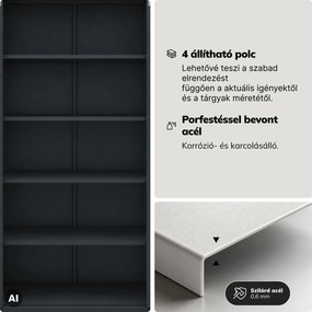 Fém szekrény vitrinnel, antracit, dió, 900x1850x400 mm: AMELIA Eco Design