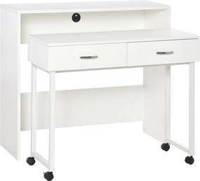 HOMCOM Összeépíthető Íróasztal 2 db Számítógép Asztallal Kerekekkel 2 Fiókkal irodai használatra 100x36x88 cm Fehér | Aosom