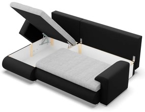 Tokio sarokkanapé, 2 ágyneműtartóval, fonott + műbőr, baloldali, szürke - fekete