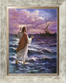Jézus Sétál A Vízen Vallásos Vászonkép Fehér Keretben 30X40